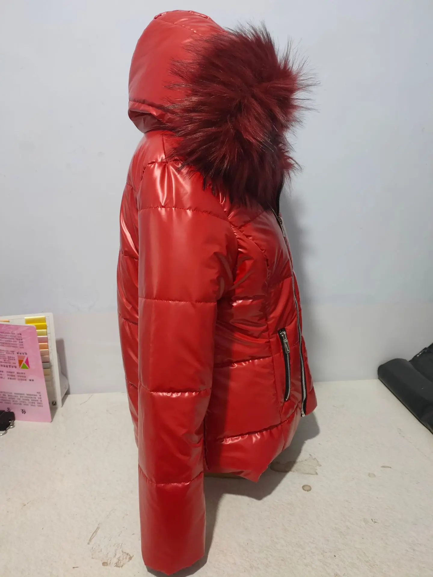 New Hood Solid Color Fur Hooded Jacket Autumn Winter New Women's Cotton-Padded Down Short Parka Coat Jacket Fashion Casual