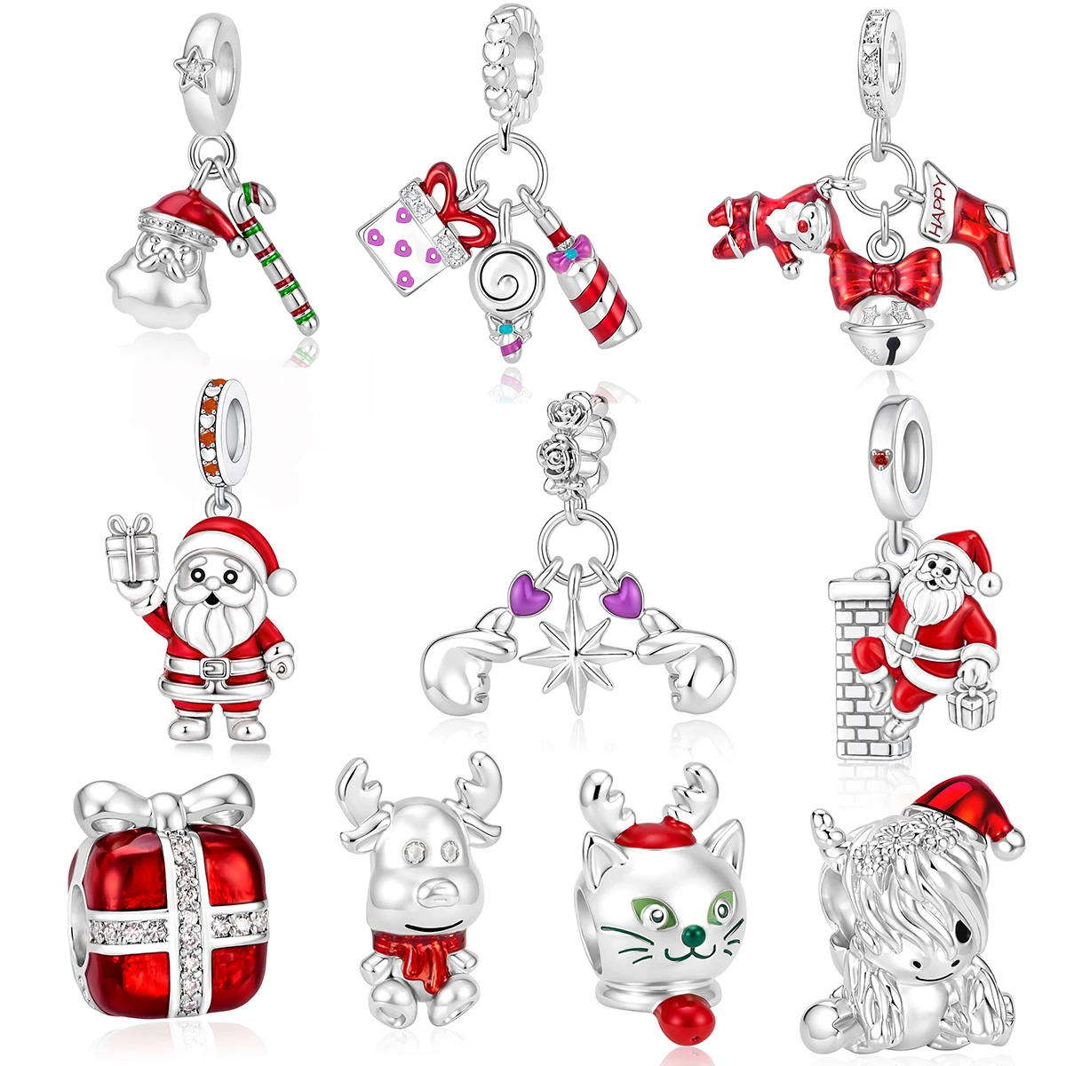 Fit Pandora2027 Fashion Original Design Red Cat Cow Christmas Gift DIY Bracelet Necklace Eco friendly Copper Material