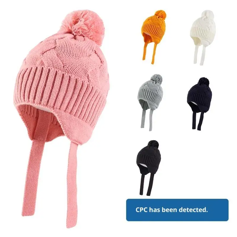 니트 아기 모자 스카프 세트 겨울 따뜻한 여자아이 비니 플리스 안감 유아 어린이 모자 폼폼 장식