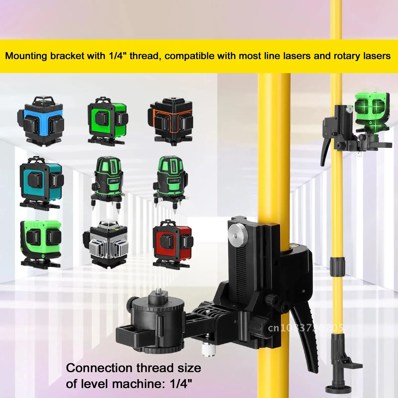 Max 4.2m Height Adjustable Line Leveler Stand Bar Telescopic Pole Bracket 1/4'' Thread Lift Extend Holder for Laser Level Rod