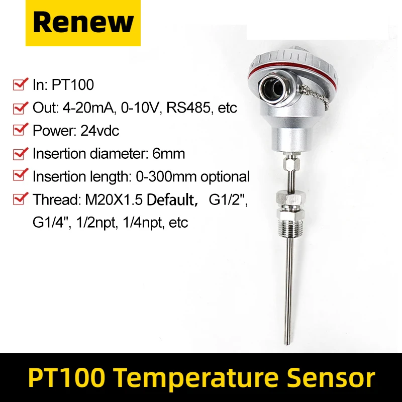 Pt100 Input Pipe Temperature Sensor Furnace Thermal Resistance RTD With Shielded Wire