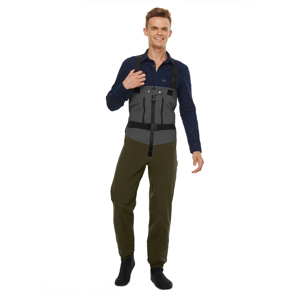 Fly Fishing Wader for Men 4-layer Breathable With Neoprene Socks Light Weight 100% Waterproof