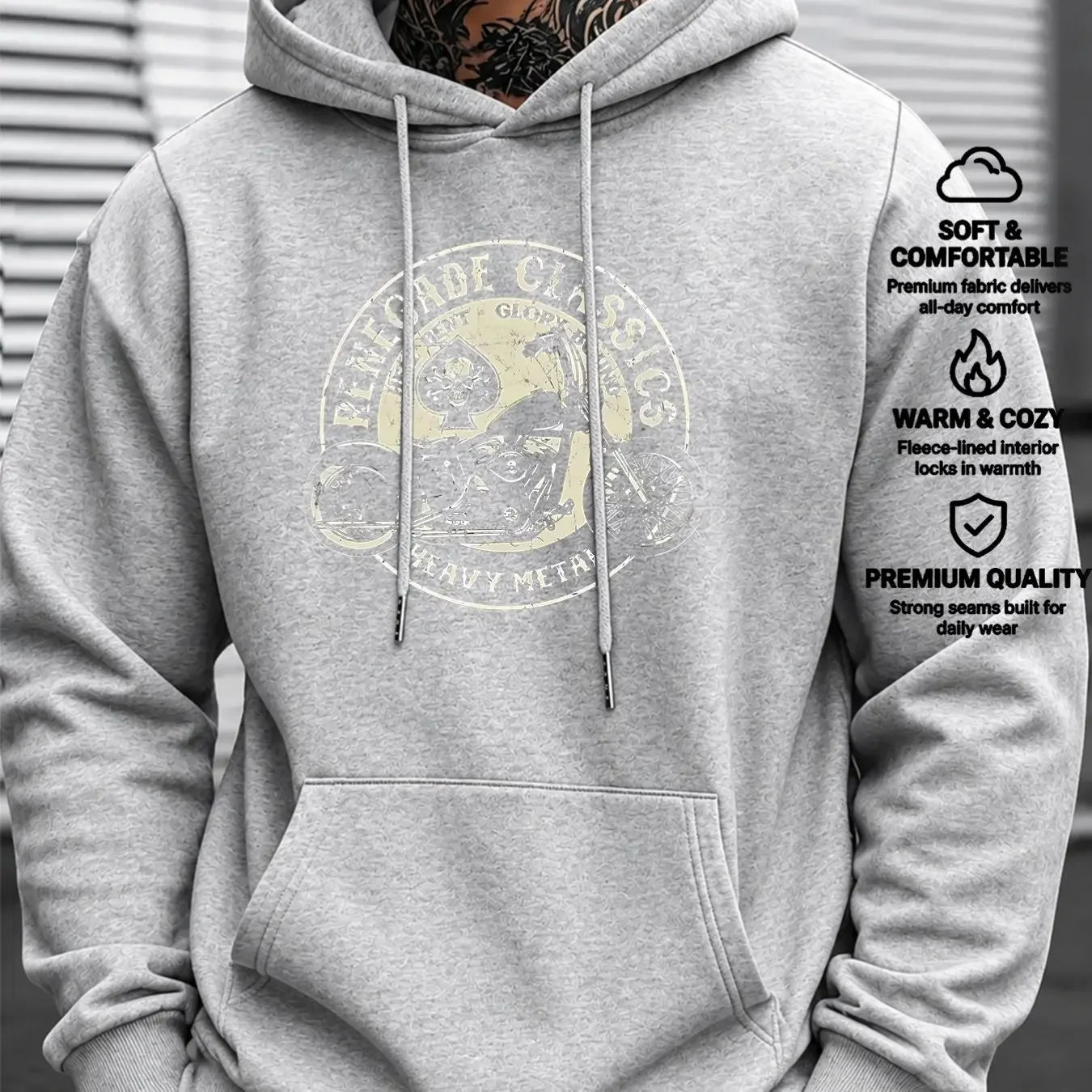 Men'S Hoodie Distressed Retro Round Badge Distressed Wear Texture Trendy Brand Print Western Retro Distressed Badge Style