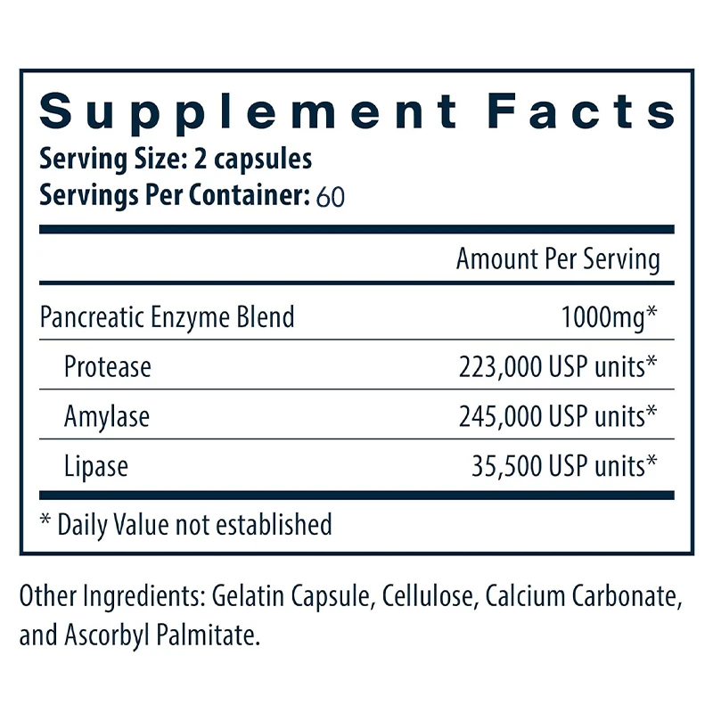 1000 ملغ تريبسين، مكمل الجهاز الهضمي يحتوي على 60 كبسولة من البروتيز والأميلاس والليباز