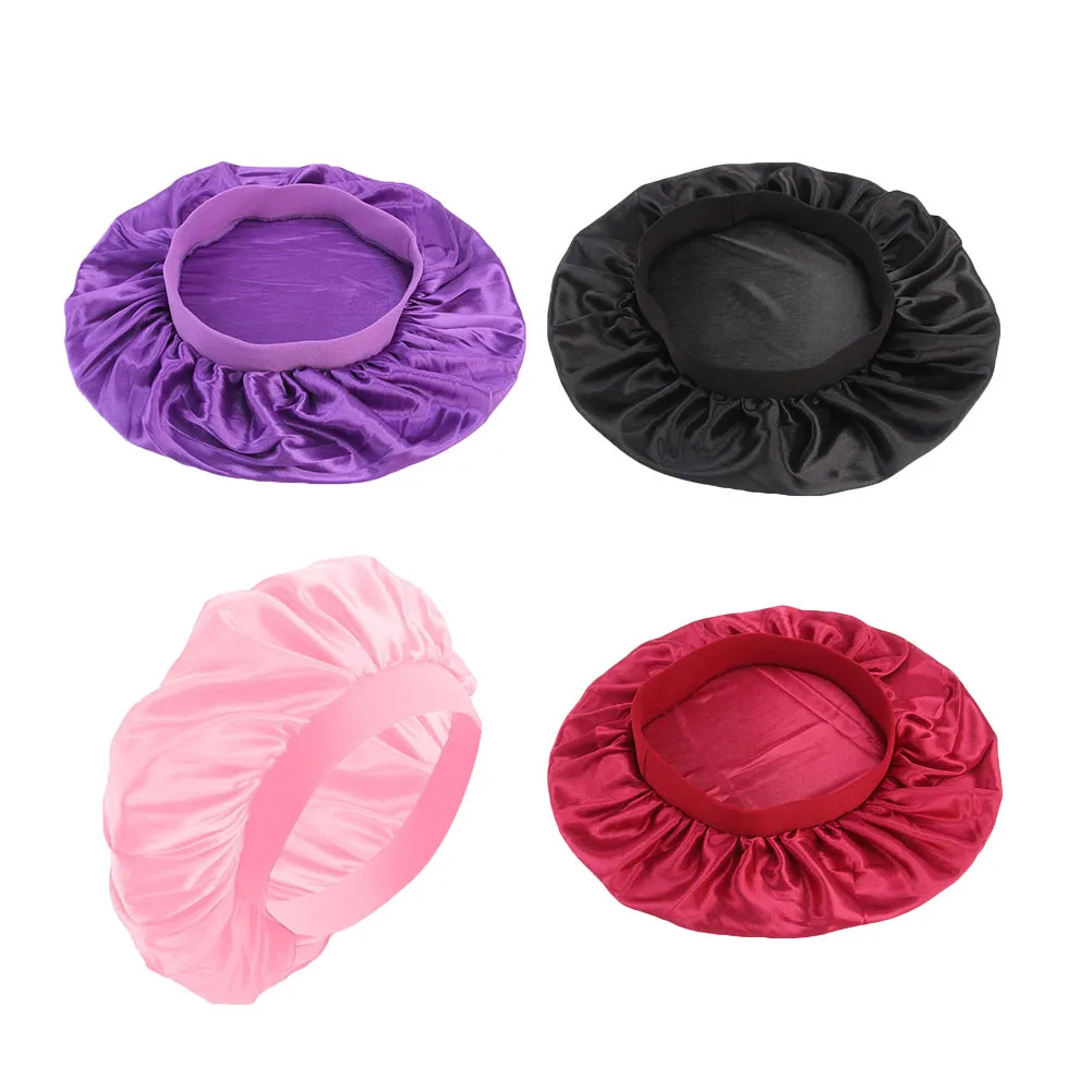 

4pcs Imitated Silk Dome Elastic Round Chemotherapy Caps For Women Hair Cap Stretchy Comfortable