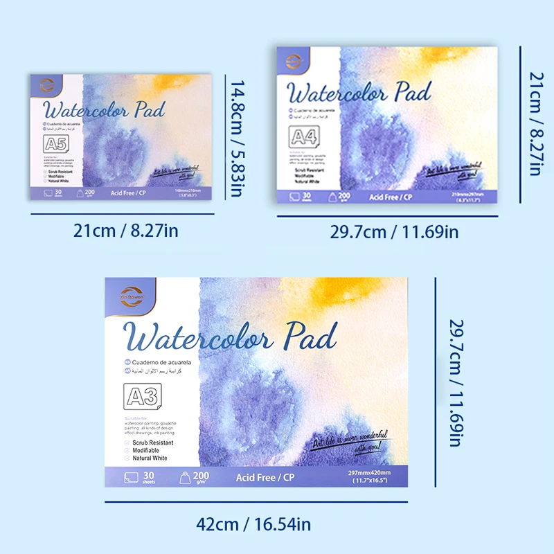 Watercolor Book with coarse grain, 200g, thickened with full wood pulp, art, painting and sketching, A3, A4, A5, 30Sheets/Book