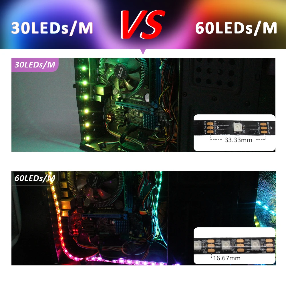 5V 3PIN ARGB LED Strip Light WS2812B IC Addressable Rainbow Light Digital Header PC Host Case Asus Aura Sync RGBIC Fusion RGBIC