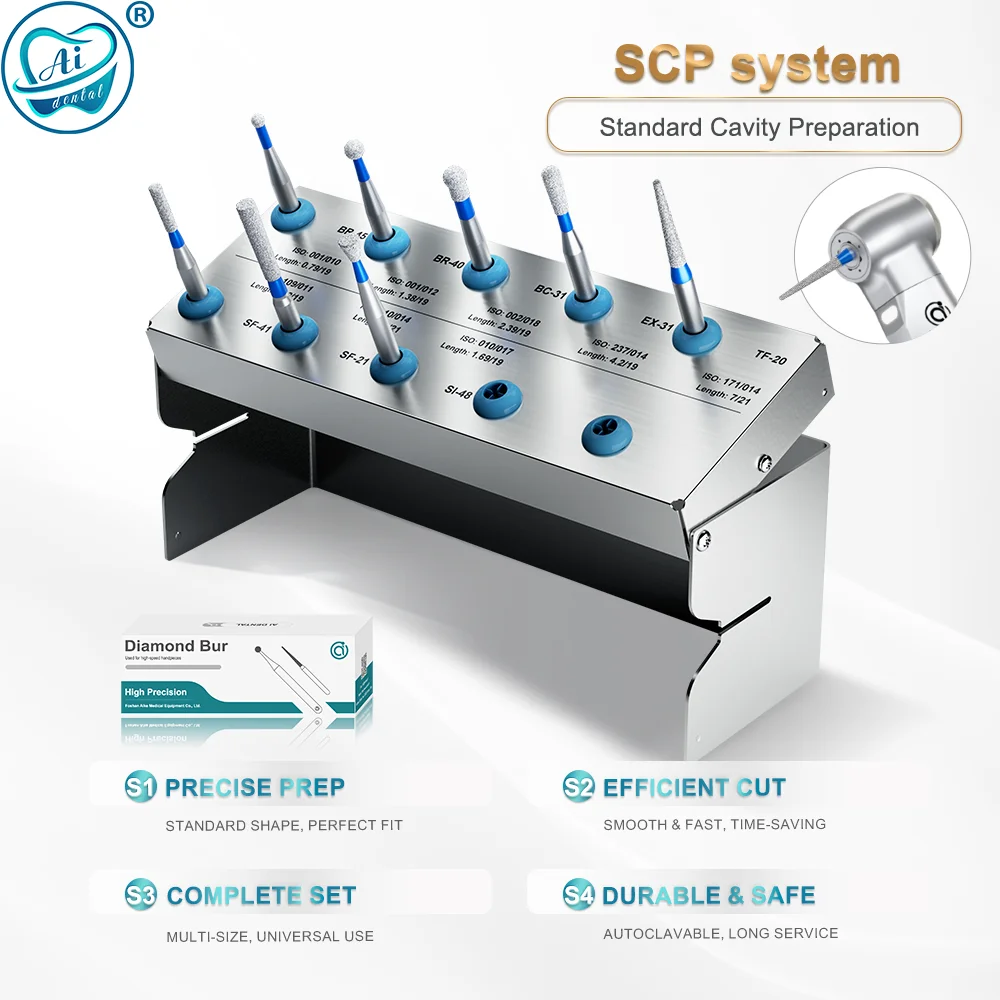SCP System Dental Diamond Bur High Speed 19/21mm Dia 1.6mm for Standard Preparation Cavity Polishing 10pcs/8pcs mix set