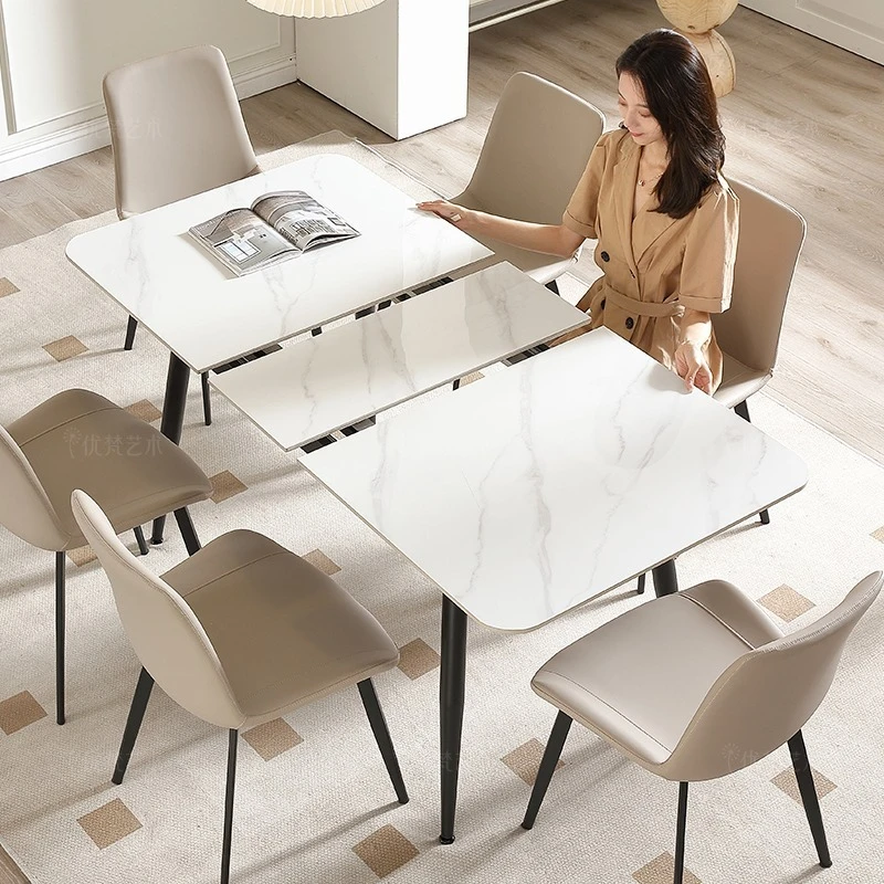Modern simple rock slab dining table and chair combination rectangular telescopic folding home