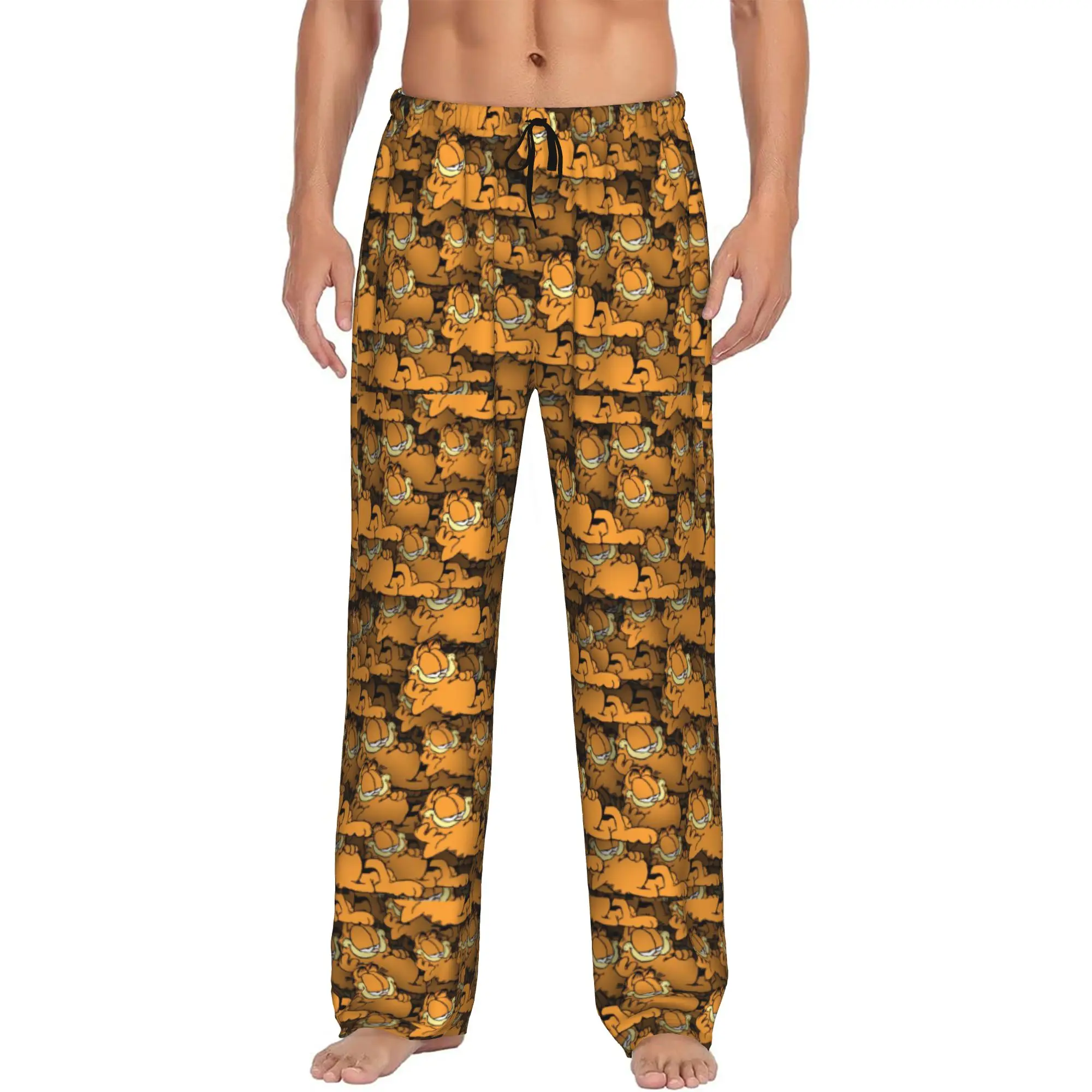 Custom Men's Cat Cartoon Pajama Pants Print Comic Strip Manga Sleep Sleepwear Bottoms with Pockets