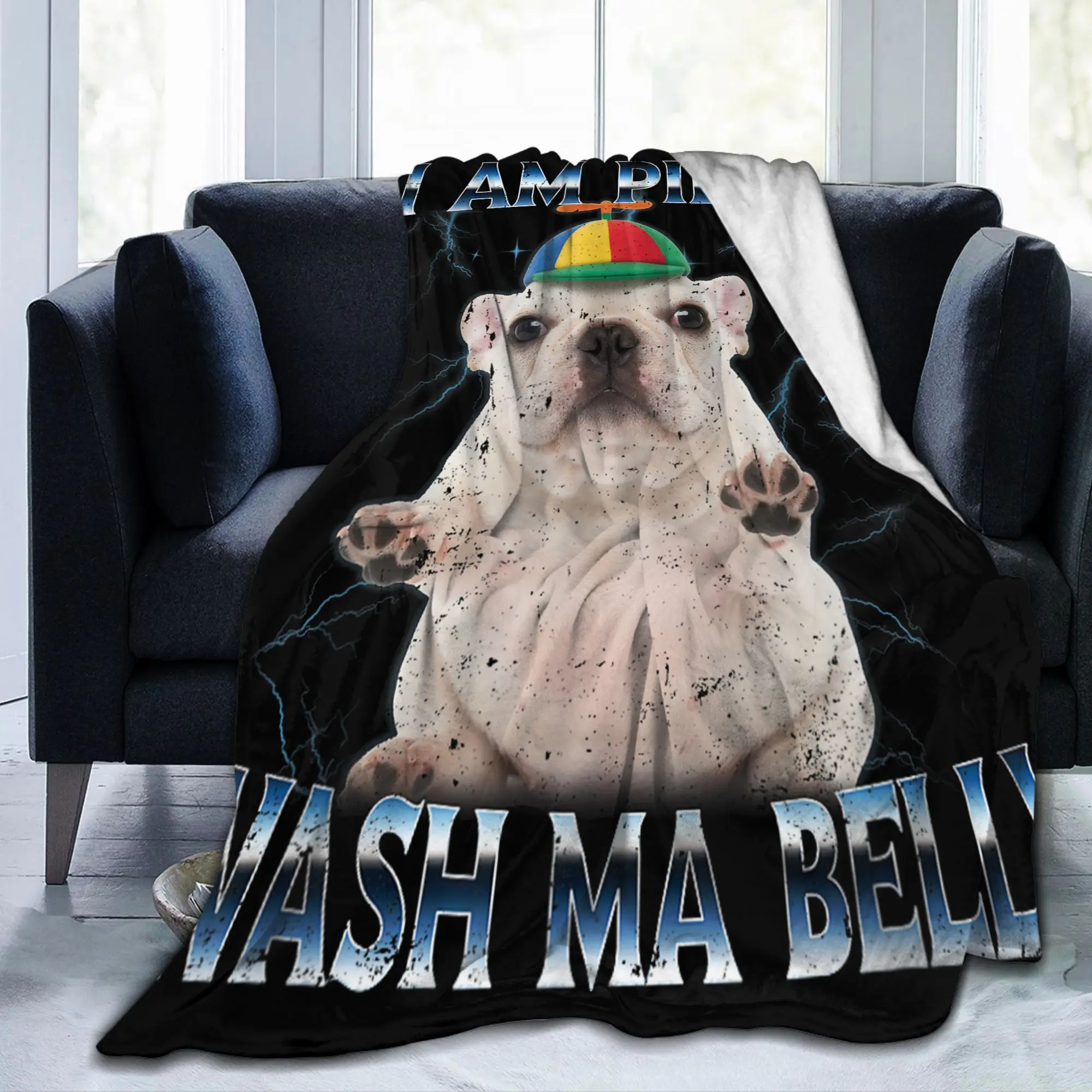 I Am Pibble Wash My Belly Pibble Meme Blanket Funny Dog Brainrot Flannel Vintage Warm Throw Blankets for Bedroom Winter Travel