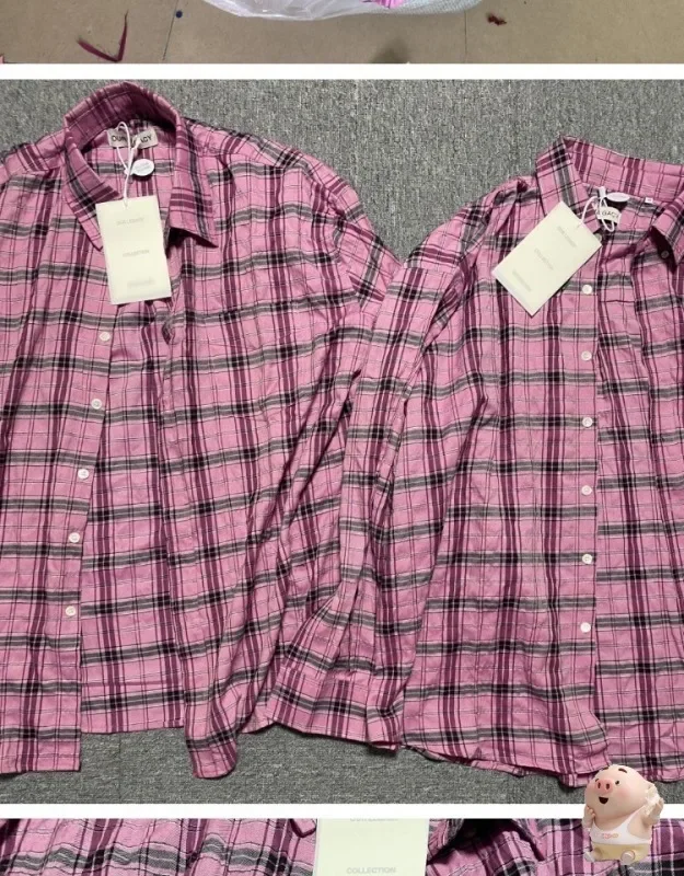 Best Quality  Pink Grid OUR LEGACY Shirt Men Women  Wrinkles  And Loose Fit Oversize Shirts