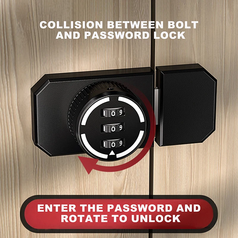 1 ชุดล็อคประตูแบบไม่มีการเจาะ 3 หลักรหัสผ่านล็อคตู้พร้อมสลักแบบรวมสำหรับประตูตู้เสื้อผ้า