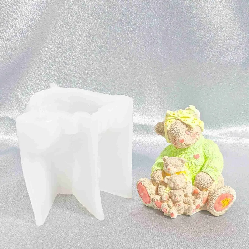 Mother and Child Bear Aroma Candle Silicone Mold DIY Plaster Craft Resin Mold Desktop Ornaments Home Decoration Gift Storage