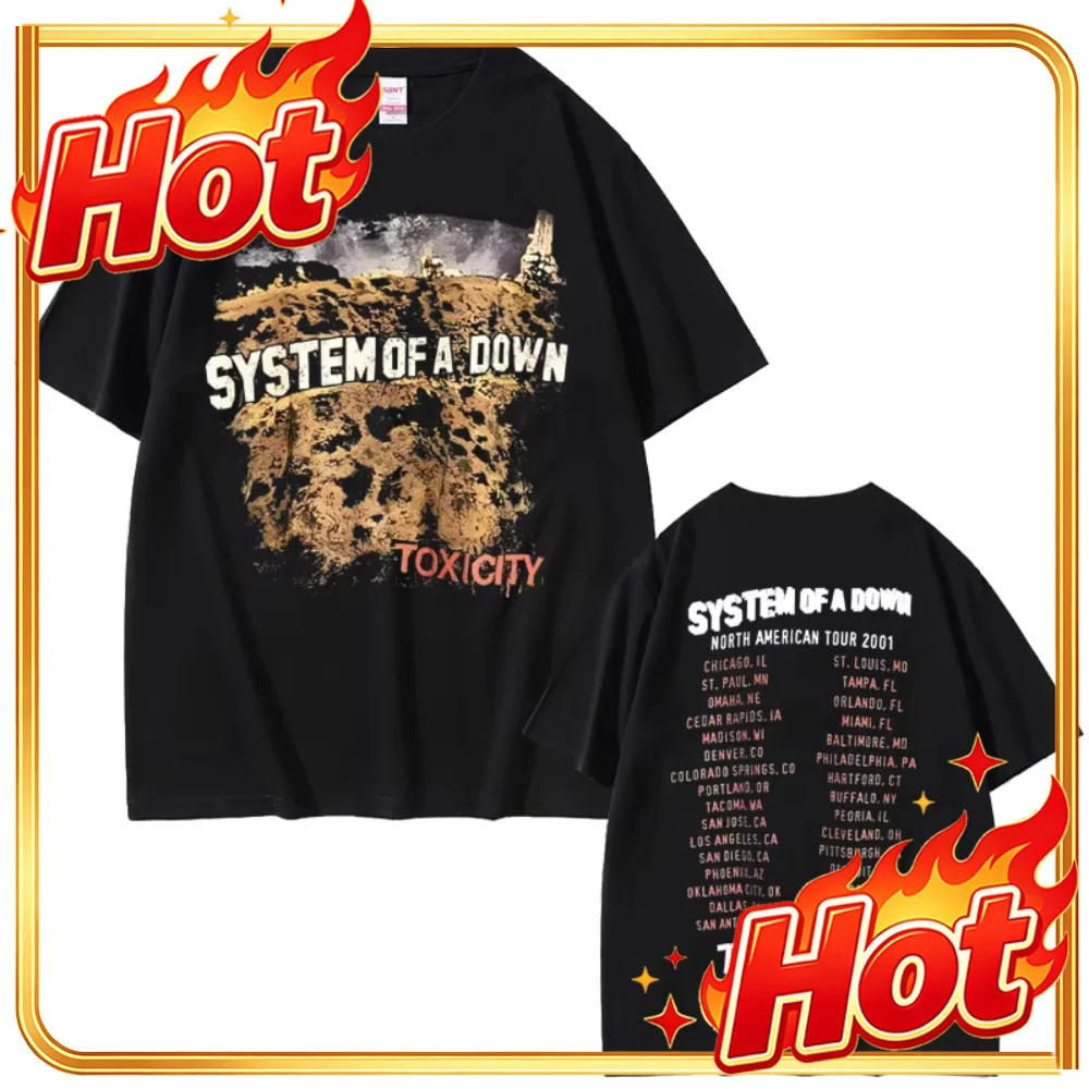 Custom Vintage Rock Band System Of A Down Toxicity Tour T Shirts Men's Women Gothic Punk Rock T-shirts Men's Hip Hop Oversized T
