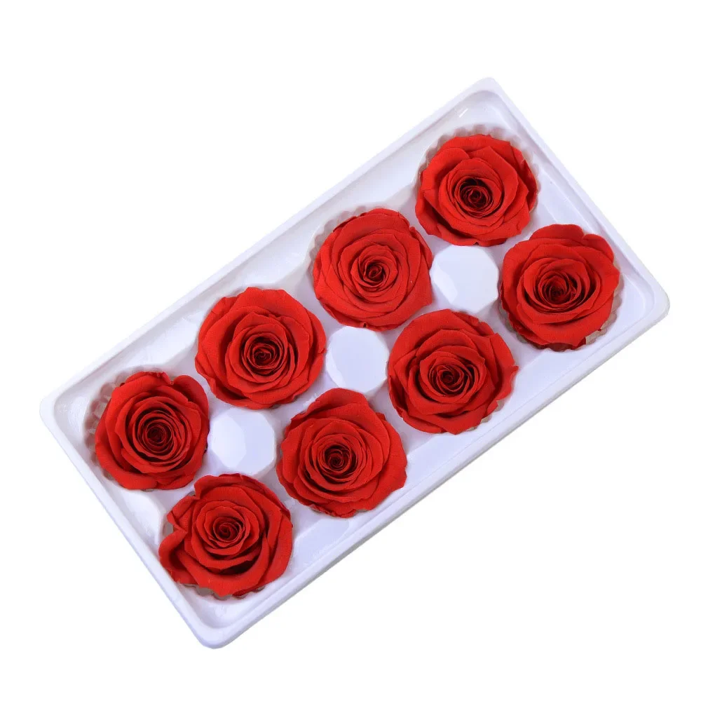 8 pz/scatola Rose stabilizzate immortali di grado B Rose 4-5CM di diametro decorazione di nozze fai da te natale fiore eterno della vita materiale