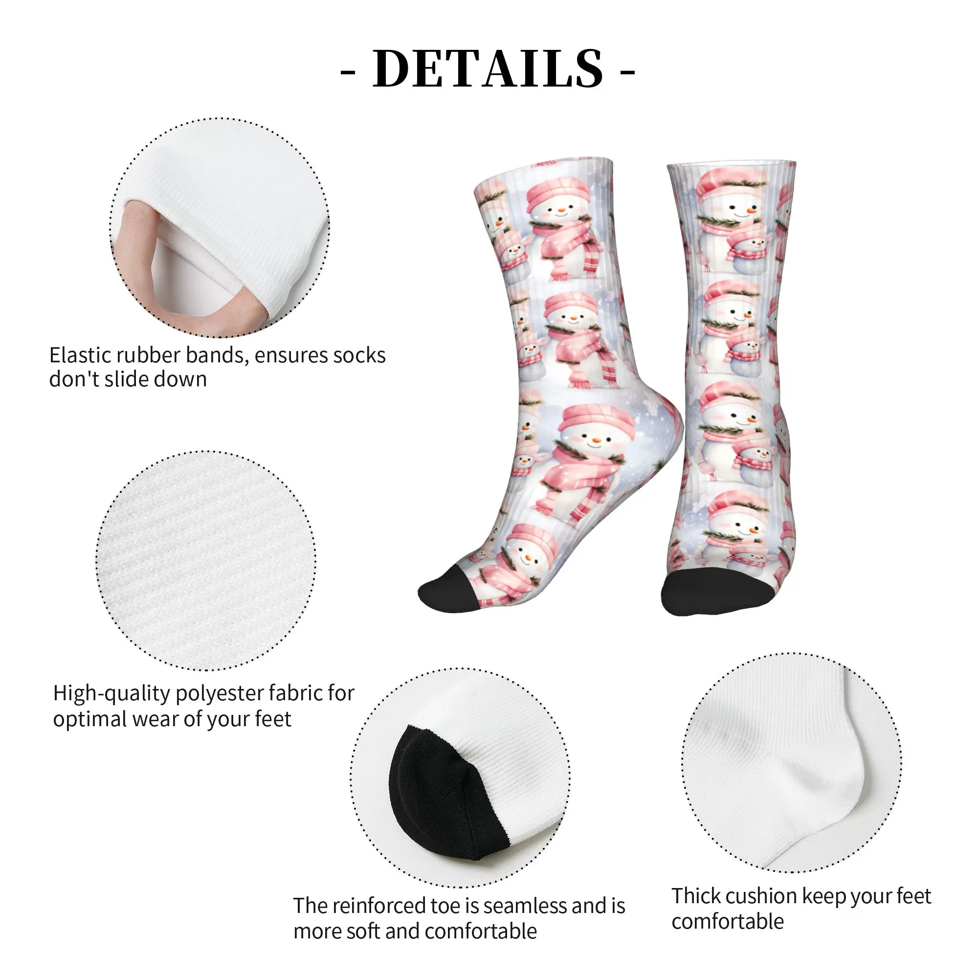 Cool Pink Snowman Christmas Pattern Socks Men Women Warm 3D Print  Sports Basketball Socks view 5