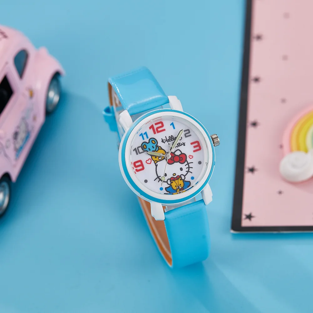 سانريو مرحبا كيتي ساعة فتاة الموضة ساعة Kawaii كوارتز عادية موضة ساعة اليد النساء فتاة الأطفال هدايا عيد الميلاد عطلة
