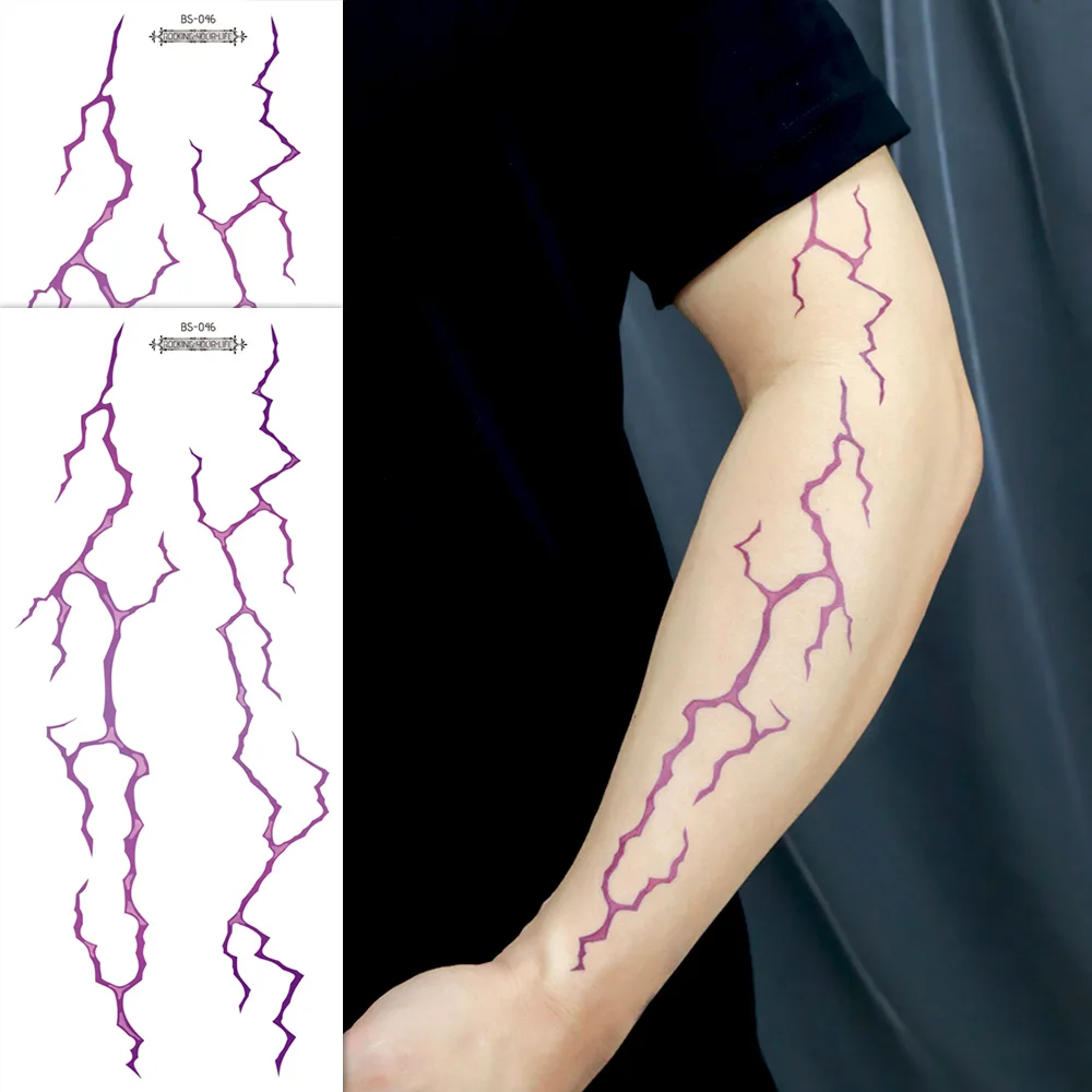 قطعتان من ملصقات الوشم المزيفة الكبيرة - تصميم مفصل لوريد البرق باللونين الأسود والأحمر لحفلات الهالوين، ومستلزمات فنية للوجه والجسم #4