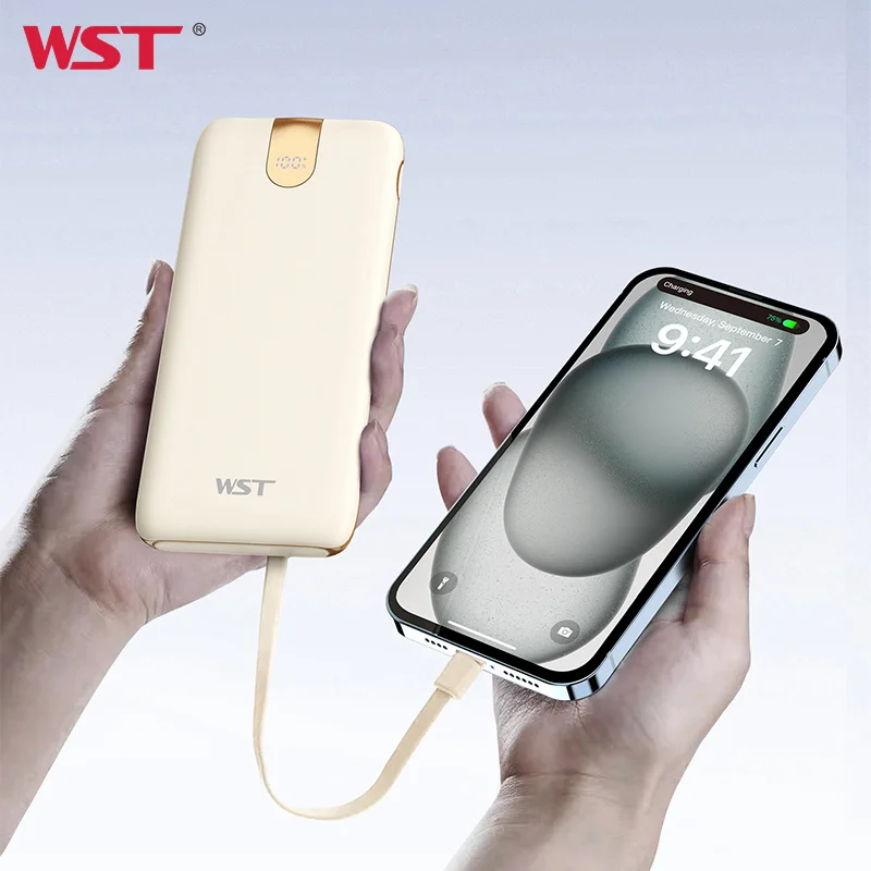 WST Creative Powerbank LED Display QC 18W Fast Charge Cable 10000mah Power Bank with Base