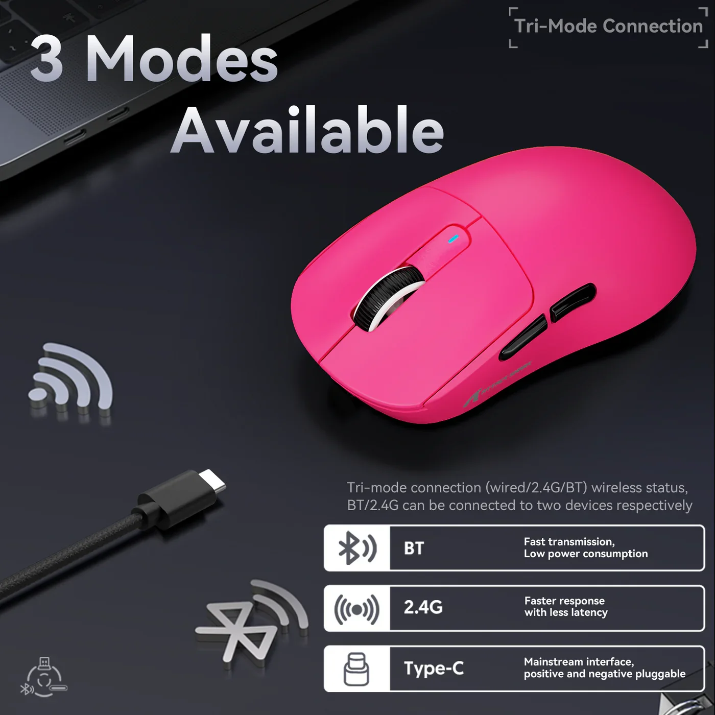 ماوس ألعاب لاسلكي ATTACK SHARK X3 49g خفيف الوزن للغاية، 26K DPI PAW3395، بطارية 200 ساعة، بلوتوث ثلاثي الوضع، قابل للبرمجة