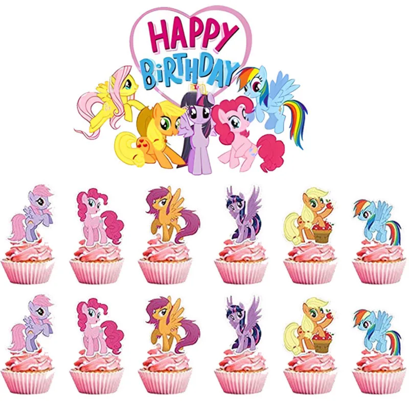 13 unids/set My Little Pony Cake Topper Pink Tony decoraciones de cumpleaños fiesta Cupcake Topper para niños regalos de fiesta de Baby Shower