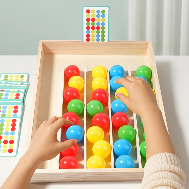 Wooden Rainbow Ball Sorting Board Game Montessori Parish Toys Color Cognition Logical Thinking Challenge Strategy Game Social