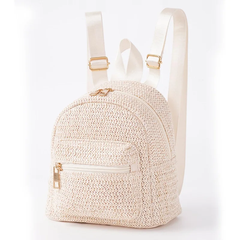 1pcs Women's Mini Colorful Straw Backpack Suitable for Girls Women's Outdoor Travel Vacation Beach School Dormitory Daily Use