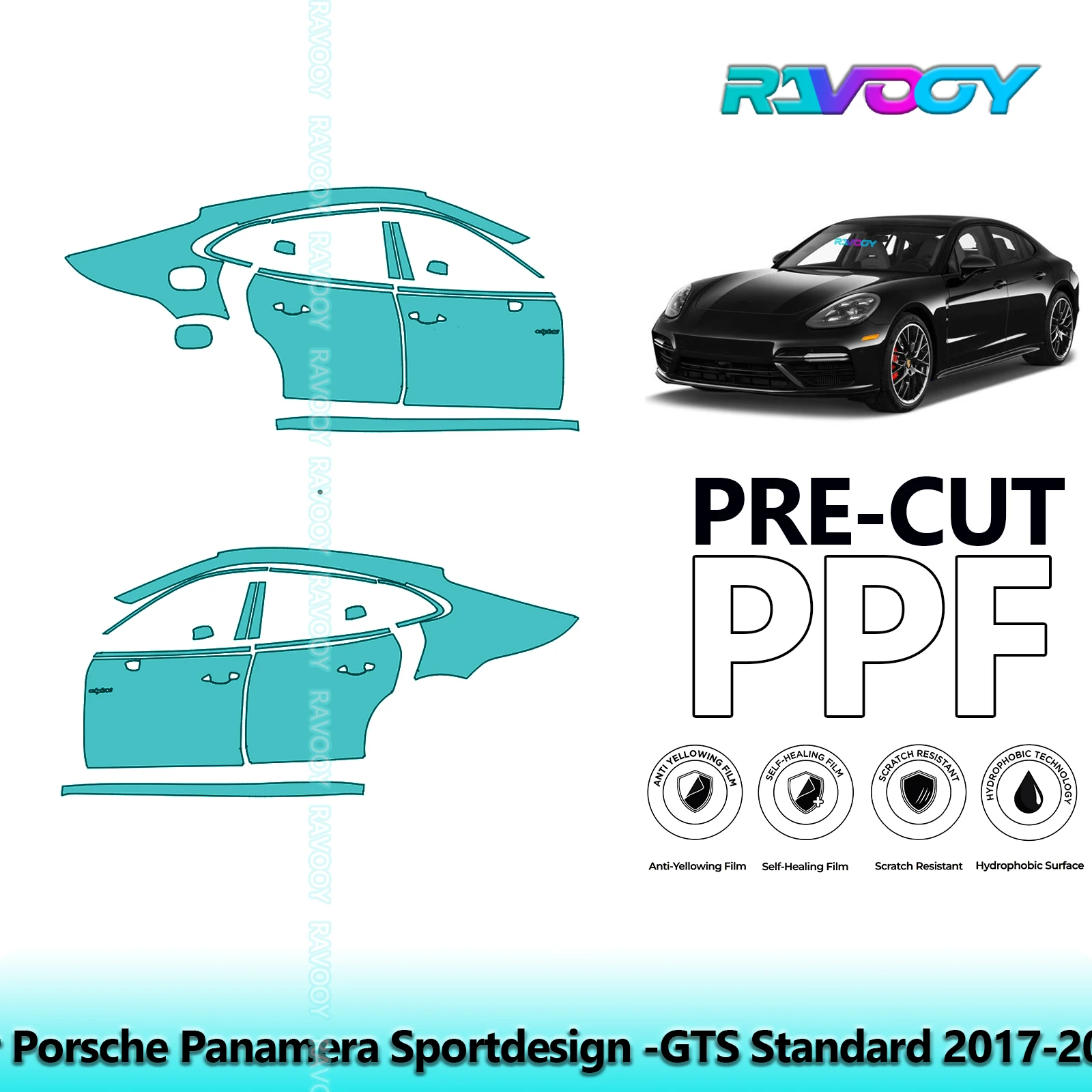 

For Porsche Panamera Sportdesign -GTS Standard 2017-2020 8.5mil Pre-Cut PPF Door & A/B Pillar Kit TPU Paint Protection Film Set