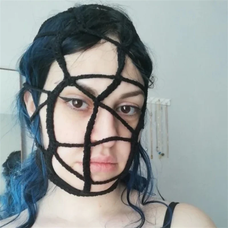 

Eccentric personality Handmade crocheted Spiderweb mask hollowed out fashion decoration women Halloween cosplay costume mask