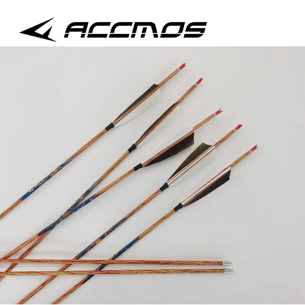 ACCMOS New Archery ID4.2 Wood Arrow Spine 600 700 800 Wood Skin Carbon per caccia tiro accessori per arco ricurvo