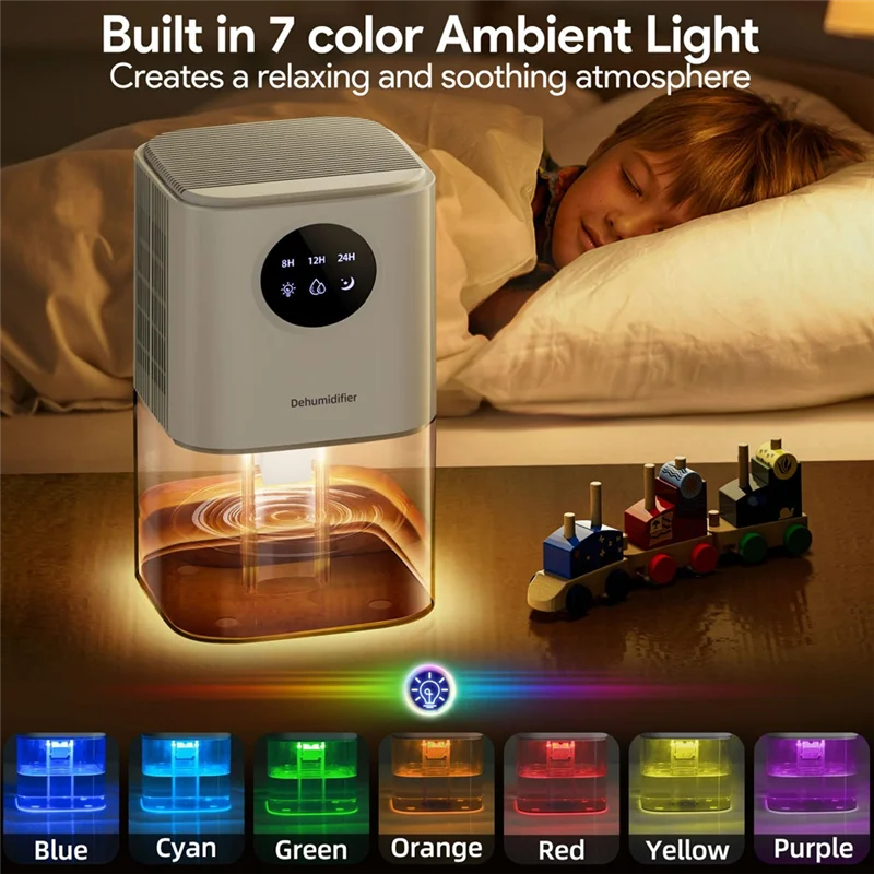 ASWUT-Quiet 1700ML Air Dehumidifier Home With 7 Color LED Timer& Auto-Shut-Off Function For Bedroom/Bathroom-Eu Plug