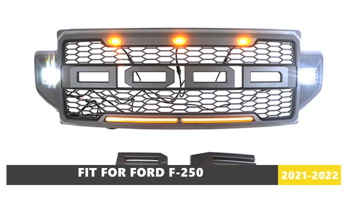 Good Quality ABS Front Middle Grill Racing Grills With LED Lights Fit For Ford F250 F350 F450 2021 2022