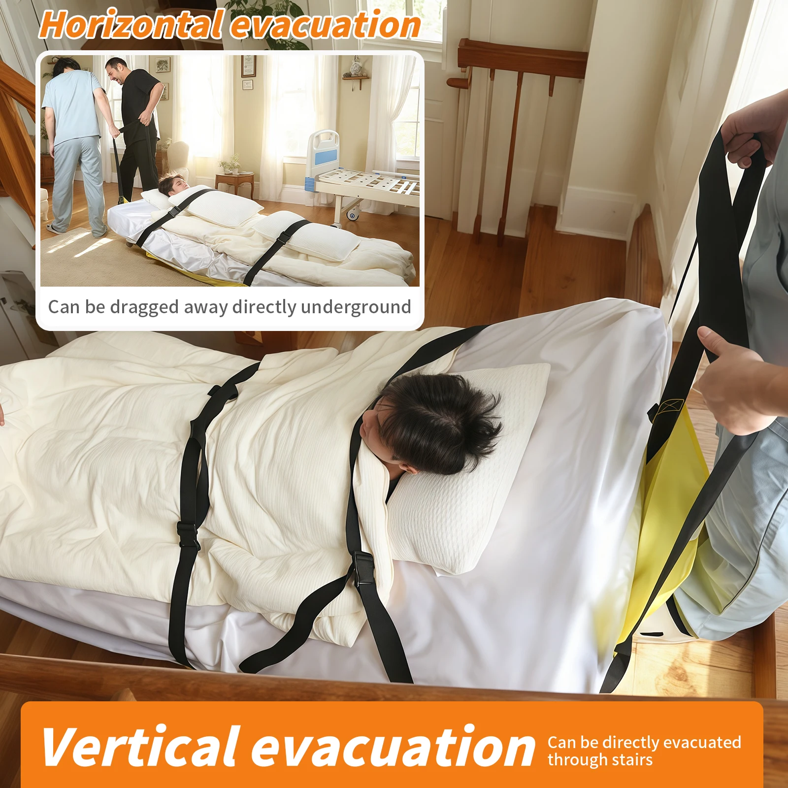 Ehucon Emergency Evacuation Sheet,Safety Buckle Straps, Heavy Duty First Aid Rescue Transfer Mat for  for Bedridden Patients