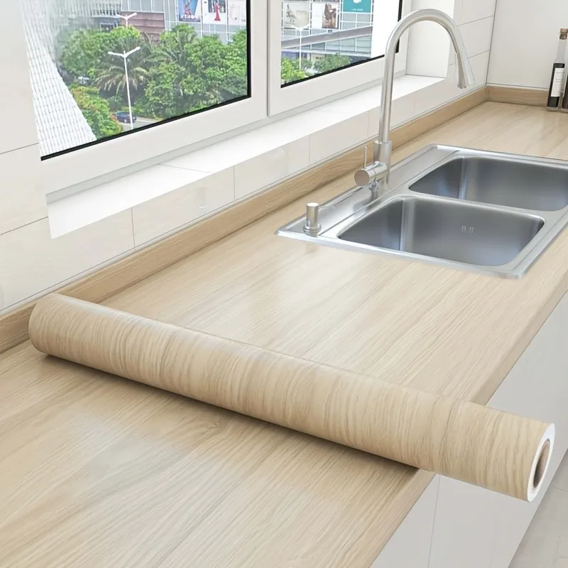 Self-adhesive Kitchen Wood Grain Stove Oil-proof Sticker Self-Adhesive Countertop Mats for Cabinet Doors Countertop Renovation