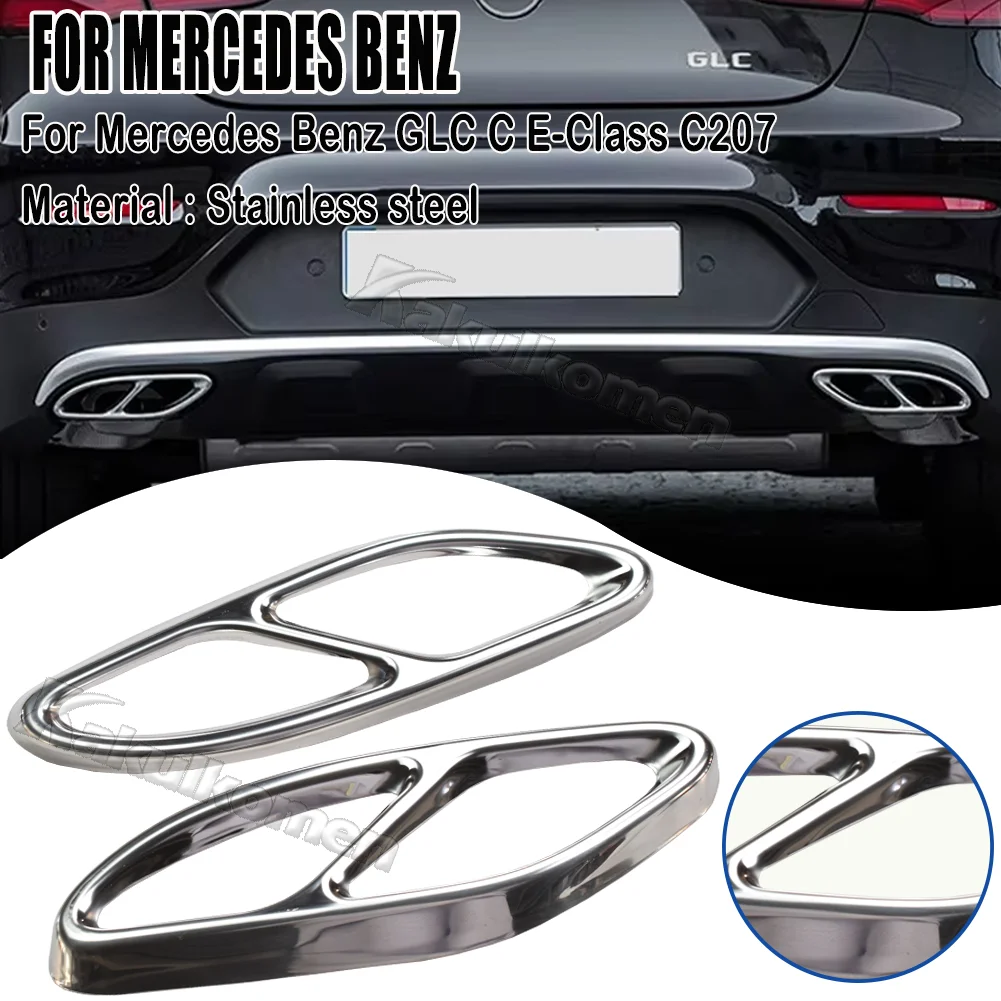2 Stück silberne Auspuffzierleisten aus Stahl für Mercedes Benz GLC C E-Klasse C207 Coupé 2014-2017 W213 W205 W176 X253 C180 C200 Autoteil – Detail 1