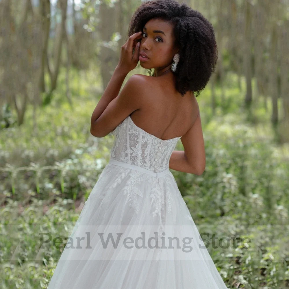 Charming Sweetheart Tulle Wedding Dress with Applique and Belt A-Line Floor Length Sexy Open Back Bridal Custom Made Gowns