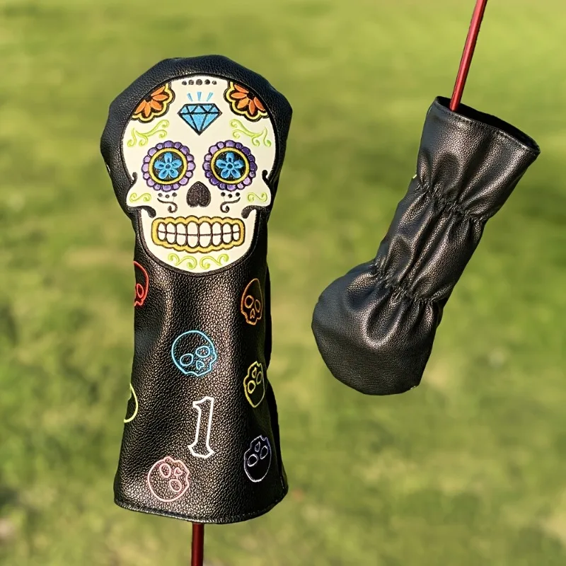 Capa de cabeça para taco de golfe com design de caveira de açúcar e padrão de caveira de açúcar mexicano – capa protetora resistente, resistente a arranhões