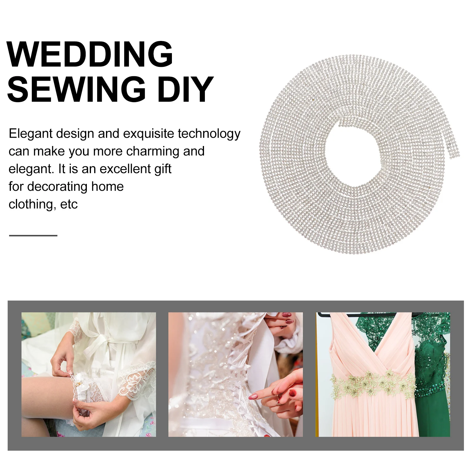 

Rhinestone Chain Decorative Sparkling DIY Clothing Accessories for Coats Sweaters Hats Bags Wedding Performance Costumes