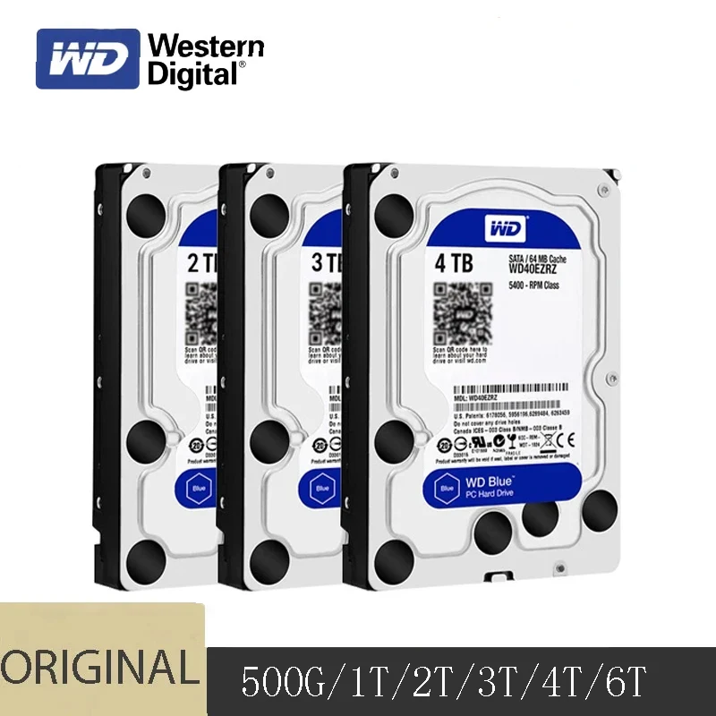 웨스턴 디지털 WD 블루 데스크탑 컴퓨터 모니터링용 하드 드라이브 디스크, SATA III 5400 RPM 64MB 6TB HD 하드 디스크, 1TB, 2TB, 4TB, 3.5 인치