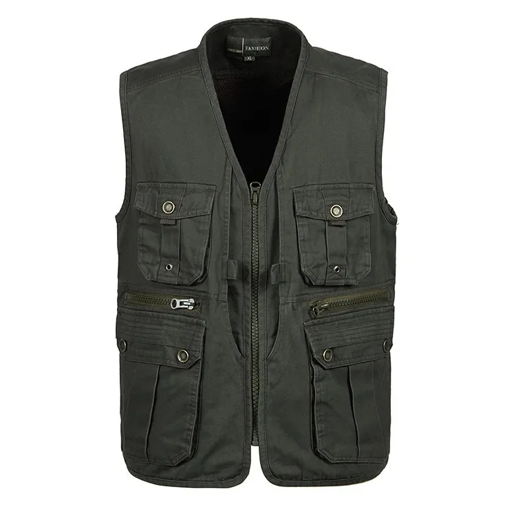 

2024 Men's Casual V-neck Fishing Photography Vest Thick Multi-Pocket Cotton Vest
