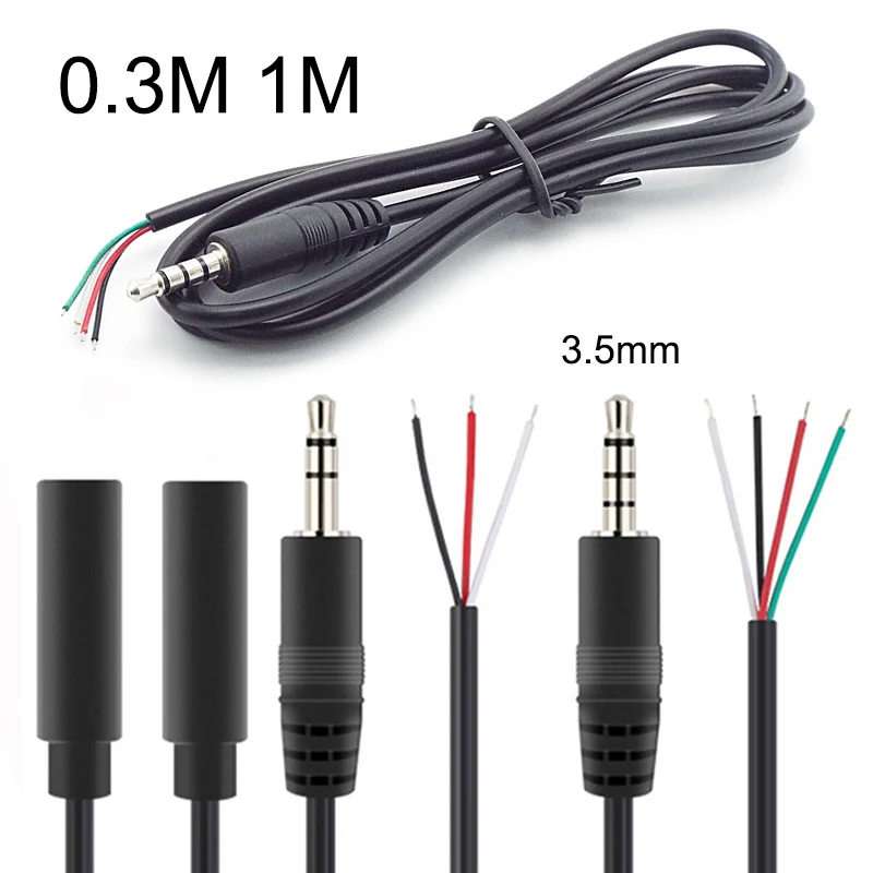 3.5mm 3 Pin 4 Pin Male Female Connector 0.3M 1M Audio Extension Cable Aux Head Line 3.5mm Stereo DIY Cable Core Audio Wire C6