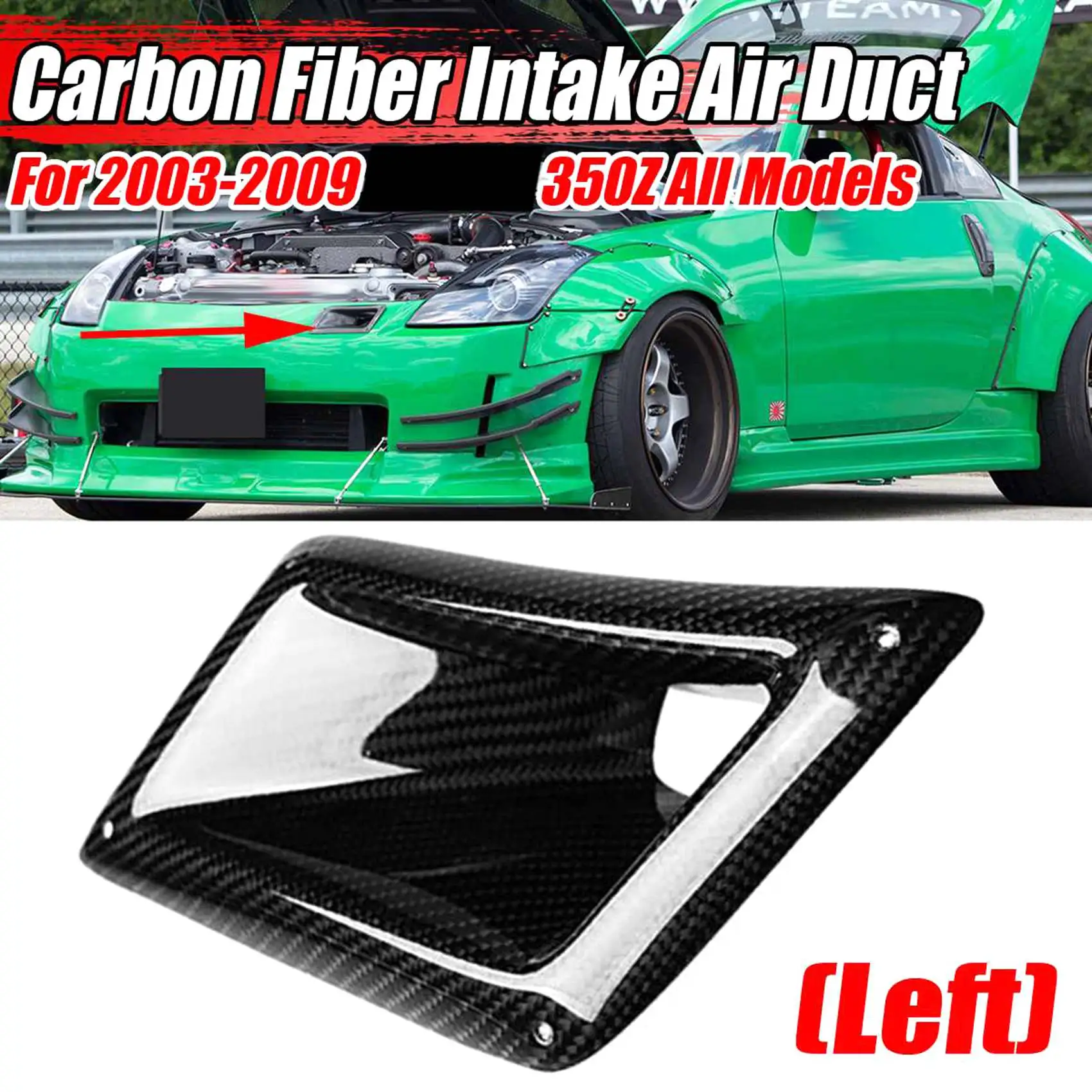 Left Side Real Carbon Fiber Board Car Front Bumper Air Vent Intake Outlet Duct Cover Trim for Nissan 350Z Z33 2003-2009