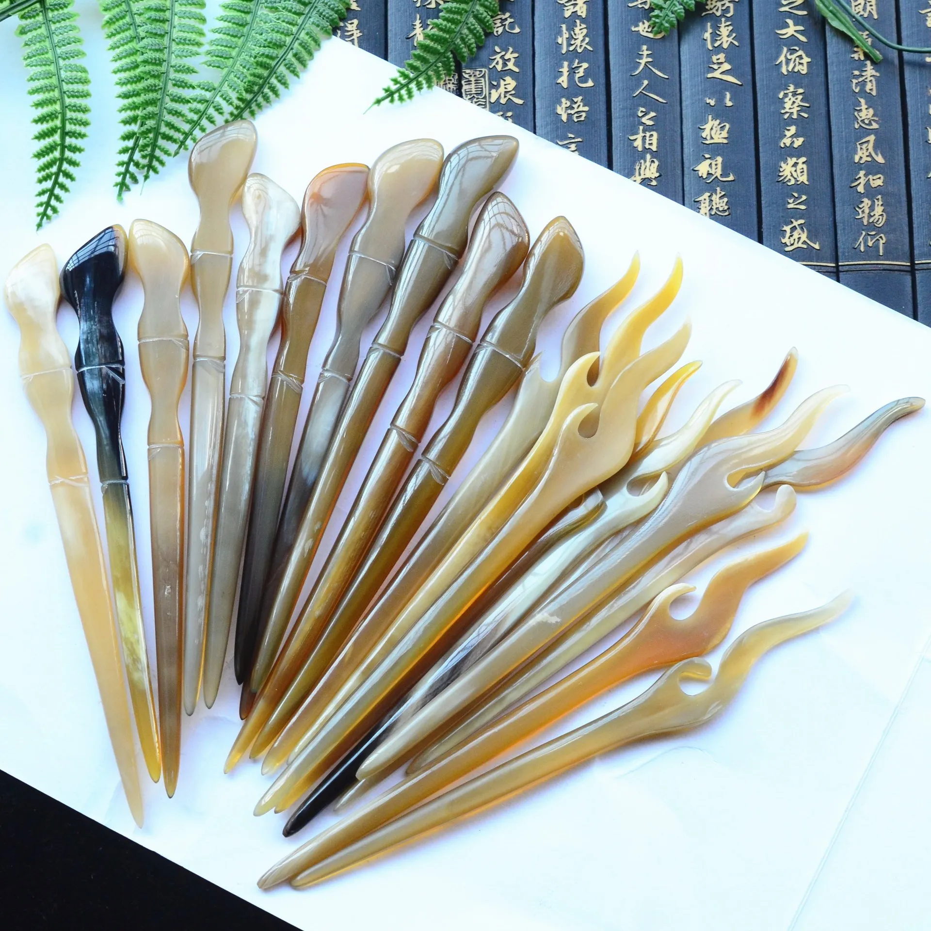 Exquisite Retro Style Hairpins Natural Yak Horn Hollowed-out Carving Yak Horn Chinese Hairpin Multi-style Hair Pins Wholesale