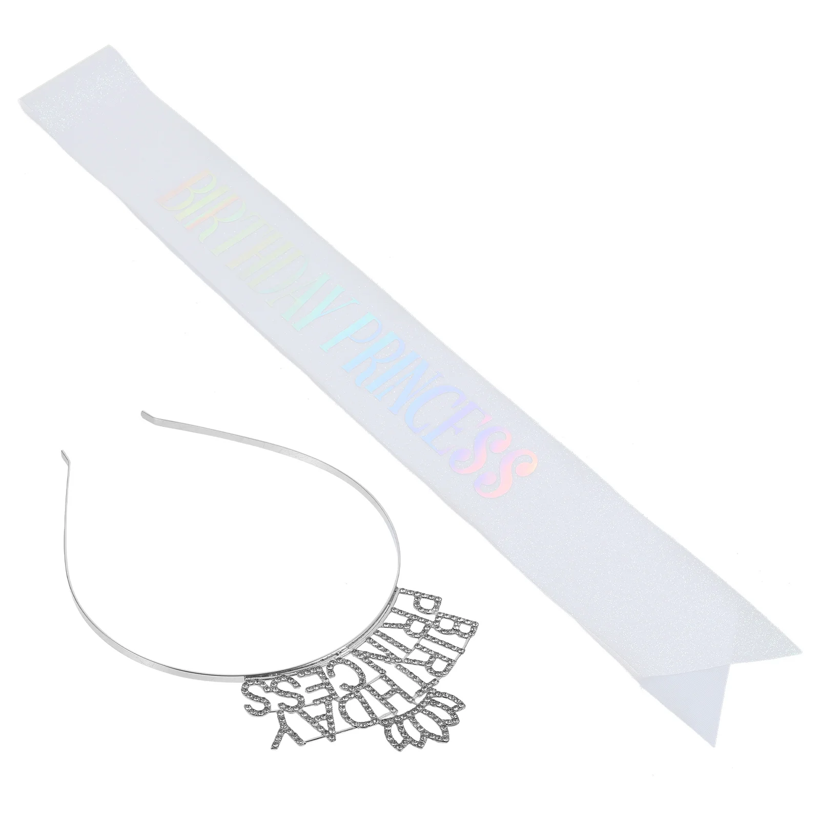 

1Set Princess Birthday Crown Headband Sash Rhinestone Decor Party Accessories for Women Girls Celebration Crown for Birthday