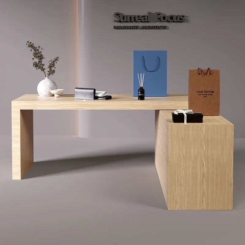 Wooden Nakajima Taiwan Product Display Table Walnut Color Liushuitai Beauty Shop Product Display Container