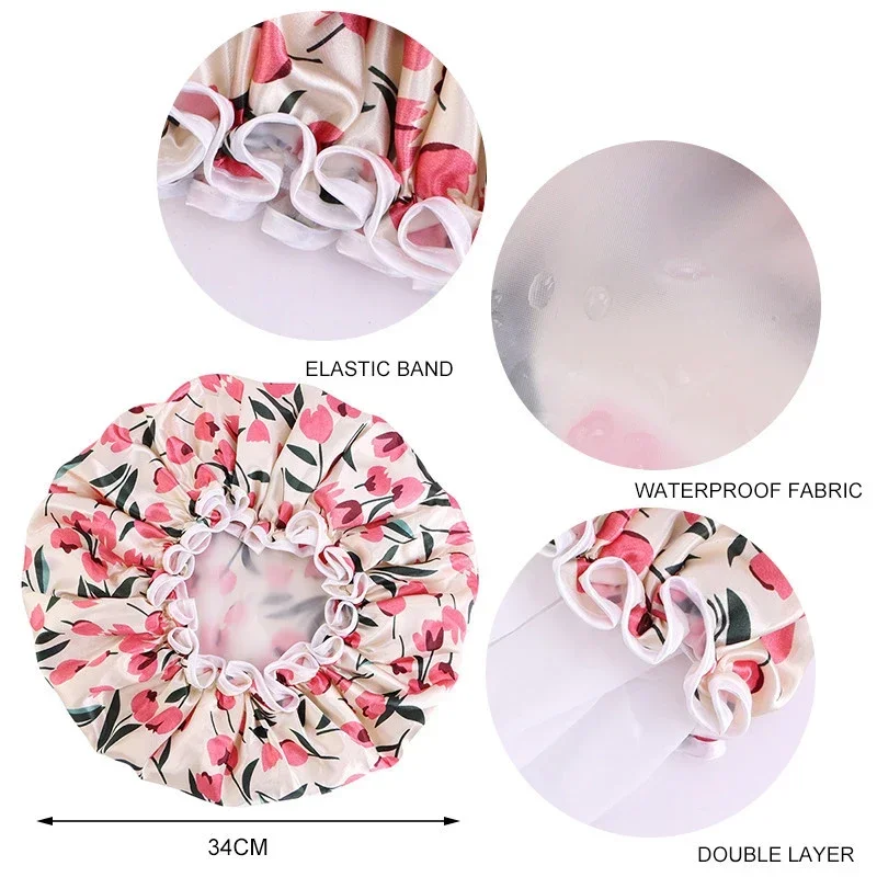 Toucas de cabelo de cetim para mulheres dormindo, gorros de banho, camada dupla ajustável, capa de chapéu, acessórios de estilo de cabelo encaracolado