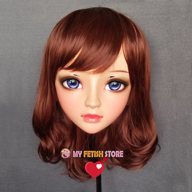 (Jun-04)Female Sweet Girl Resin Half Head Kigurumi BJD Eyes Crossdress Cosplay Japanese Anime Role Lolita Mask With Eyes And Wig