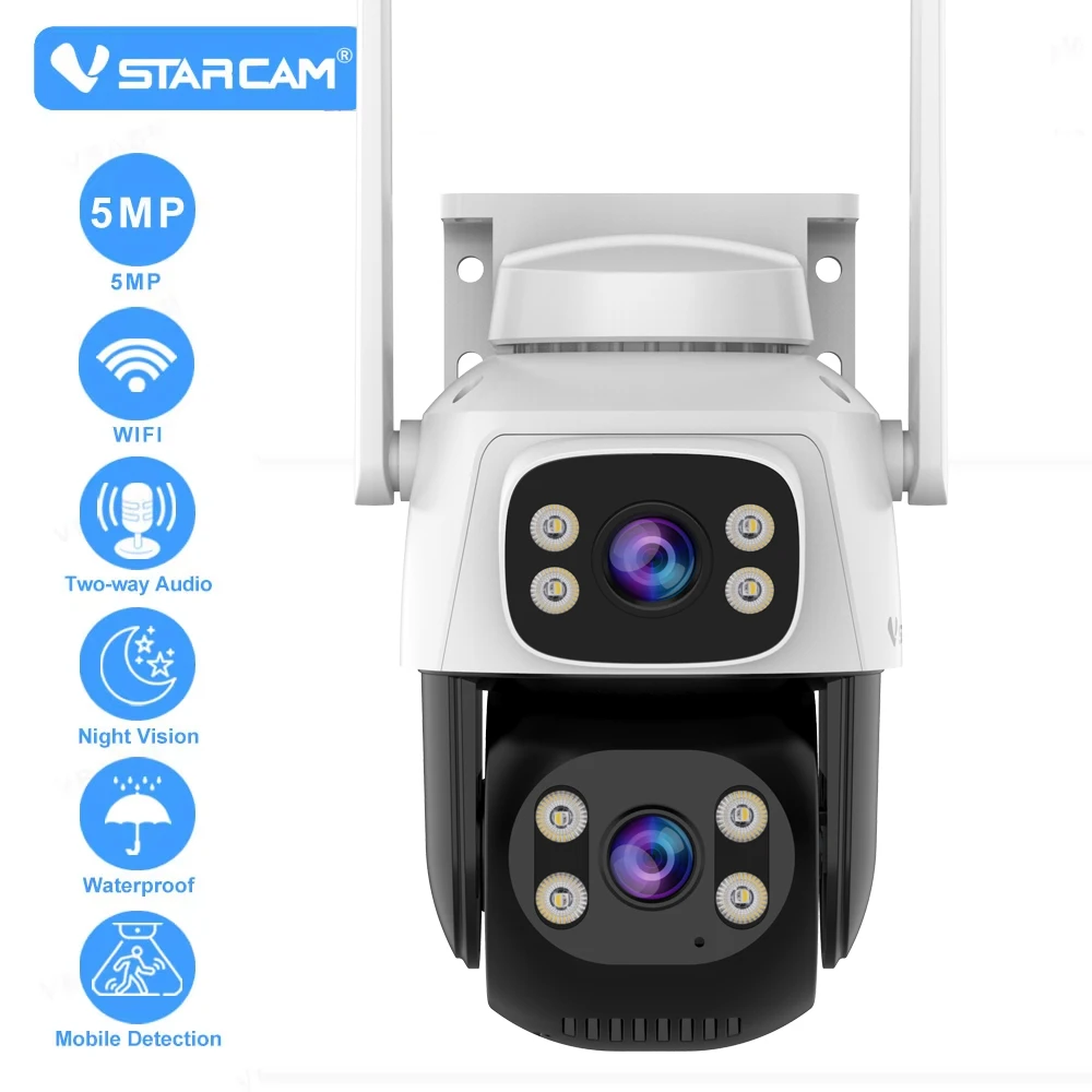 Vstarcam 5MP Dual Lens Dual Screen Wifi PTZ IP Camera 5X Digital Zoom Waterproof Outdoor Wifi Surveillance Home Security Cameras