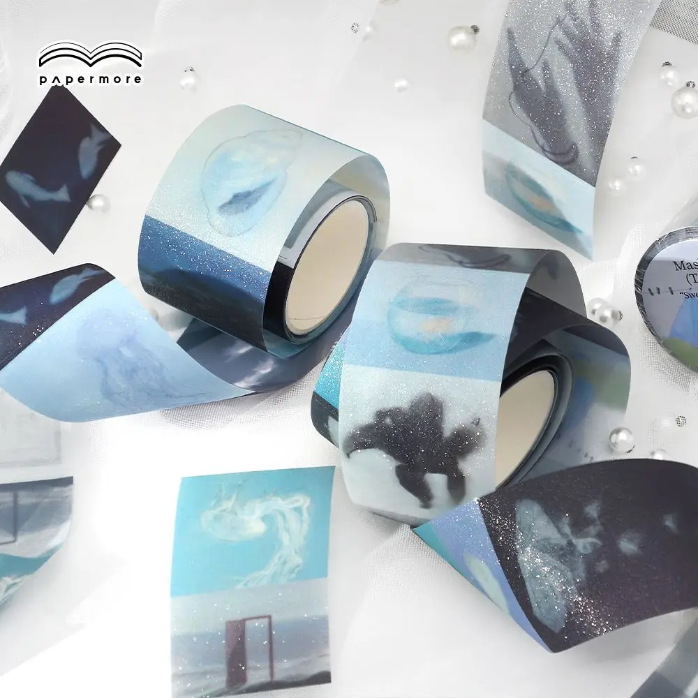 Vintage Scenery PET Tape with Glitter Sand Finish Continuous Photo Frames for Journal Diary Scrapbooking Collage DIY Crafts